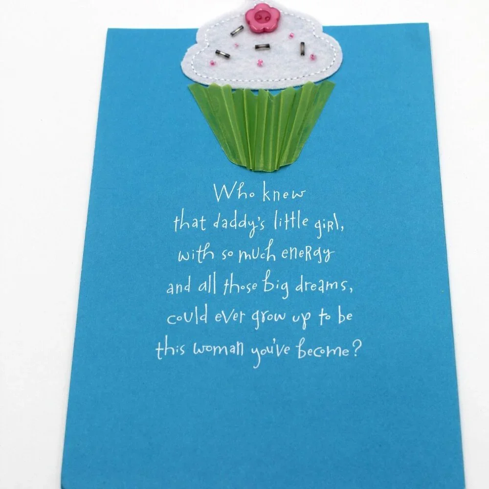 Daddy's Little Felt Cupcake Girl Happy Birthday Carlton Cards No Envelope CUTE!